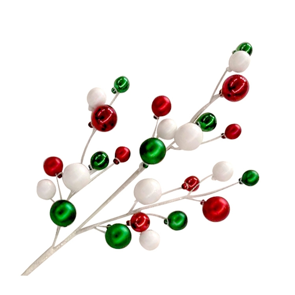 A Bundle of 4 Red, Green & White Holiday Berry Spray - Decorative Stems